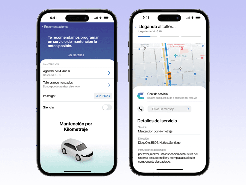 Live status with map, service chat, and task details