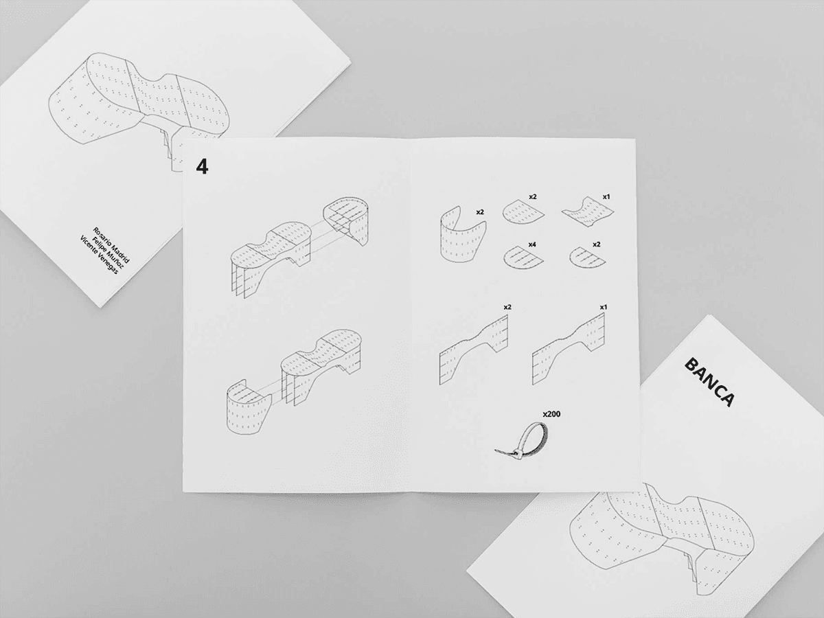 Assembly booklet with part callouts and zip-tie count.