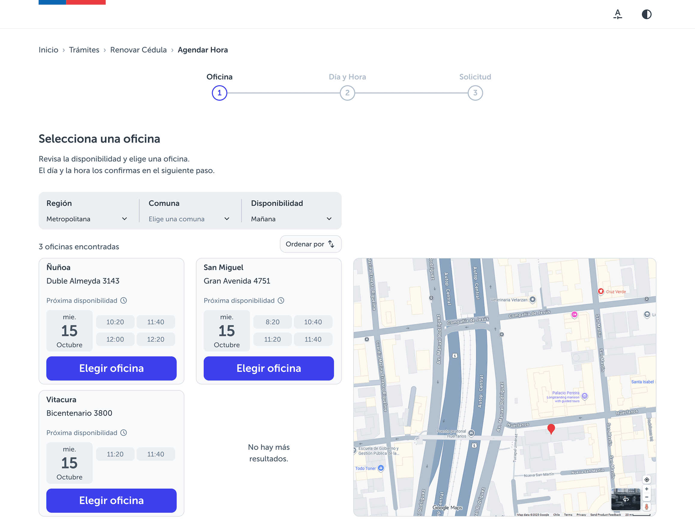 Redesigned office selection screen with map-based comparison.