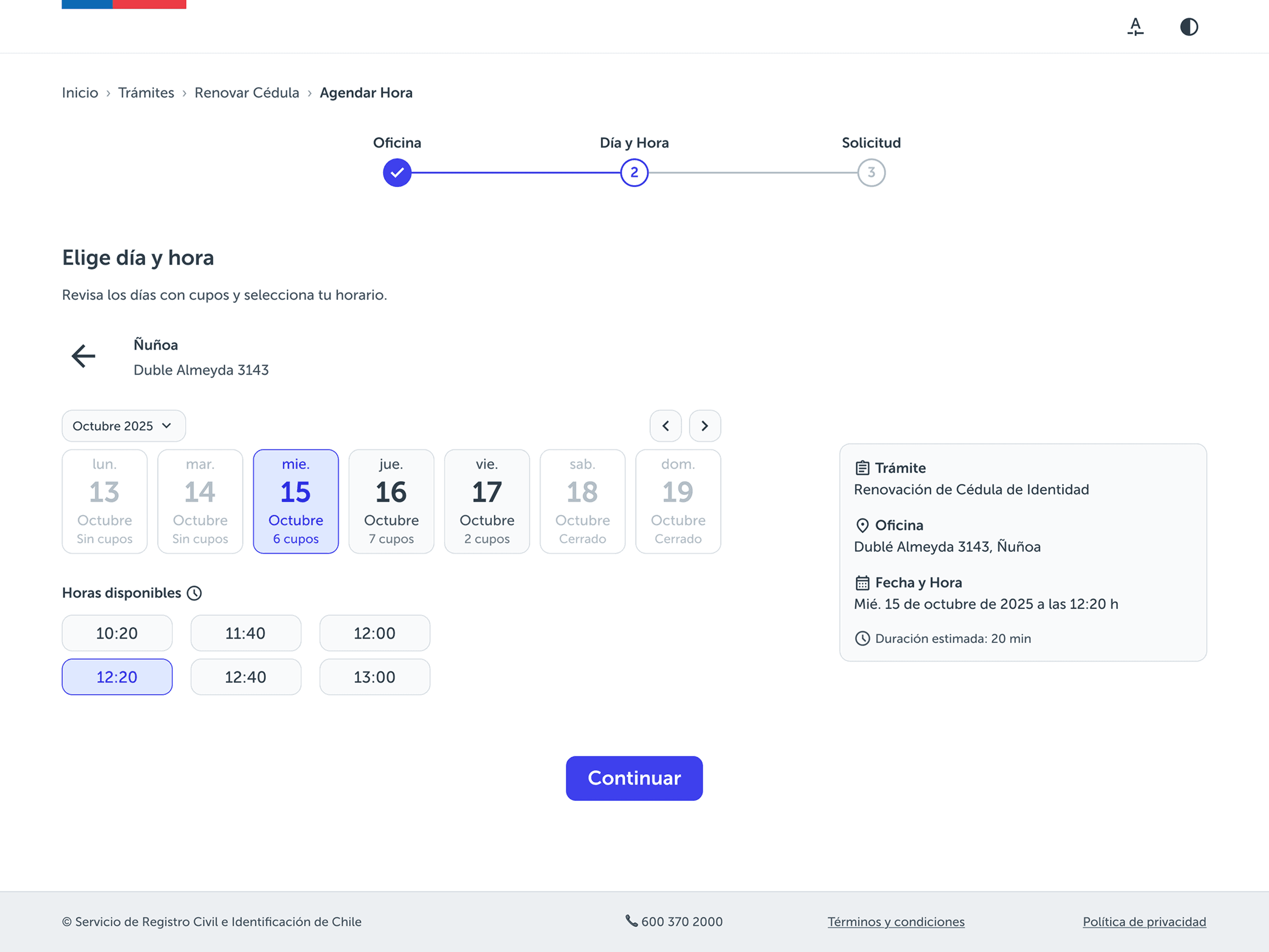Day and time selection with improved availability scanning.