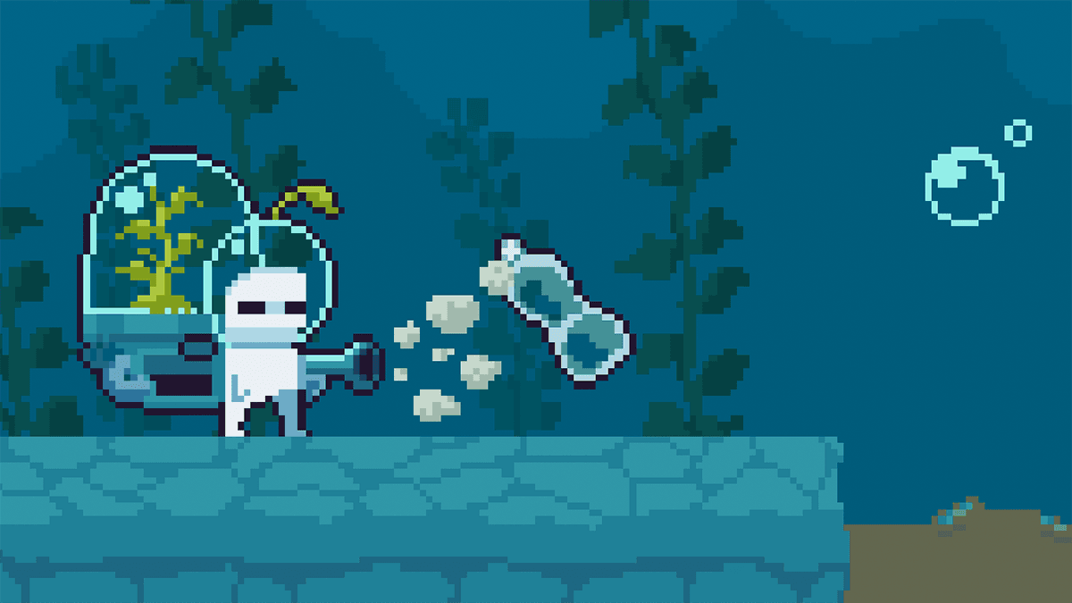 Close-up of the diver character and interaction effects