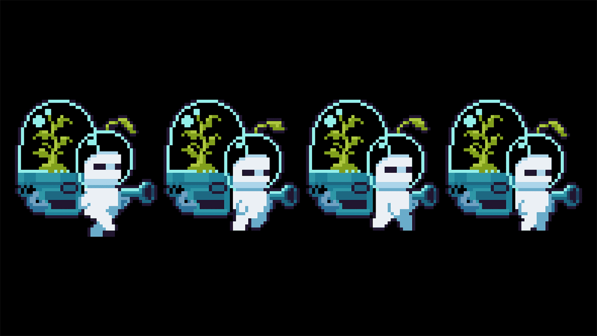 Sprite sheet with run cycle and backpack biome