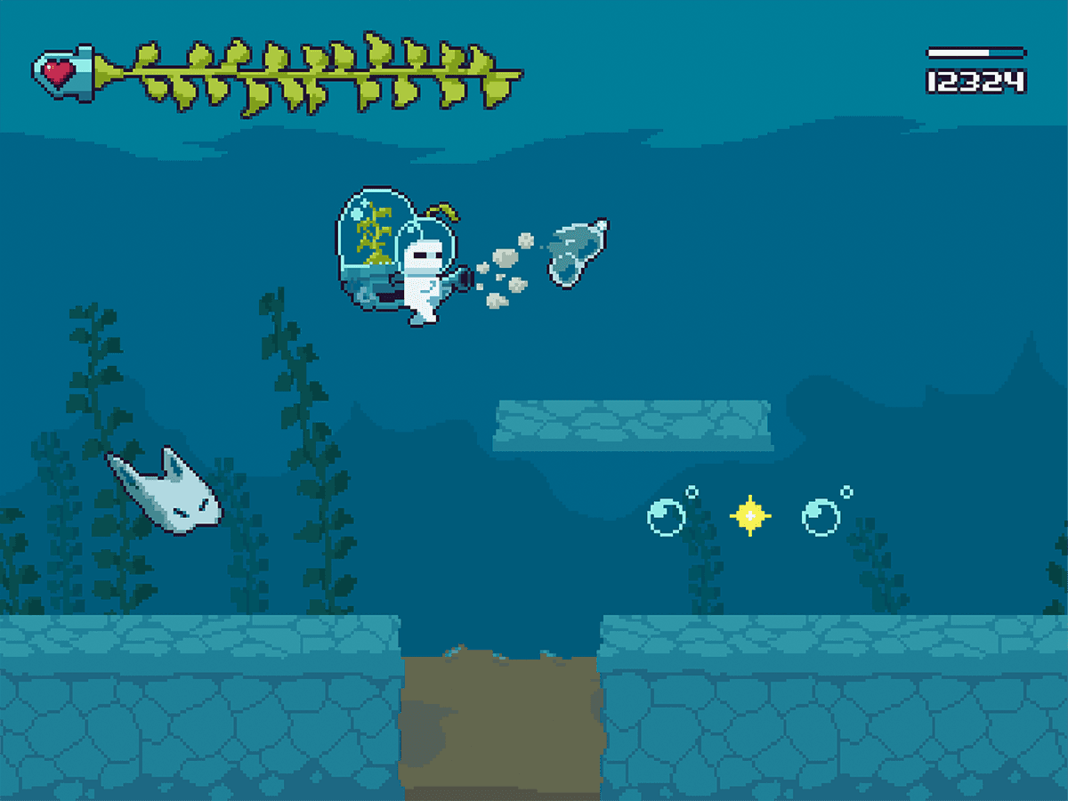 Wirun platformer screens with macroalgae environments.