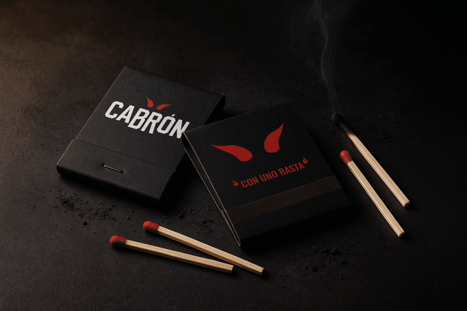 Cabrón branded matchbooks with horn mark