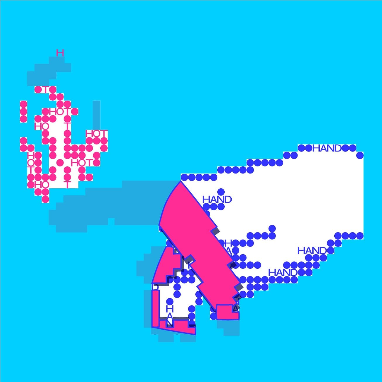 Process overlay showing construction of the typographic hand.